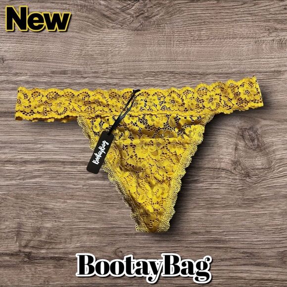 NEW BootayBag Golden Yellow Floral Lace Thong – Size Large - Picture 1 of 4